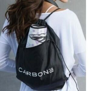 Carbon38 Cinch Drawstring Backpack Nylon w/ Zipper Bag Black Yoga Gym NEW Travel
